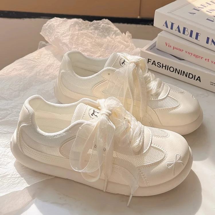 Moleubak夏季透气网面小白鞋女2025新款芭蕾风德训鞋薄款帆布鞋