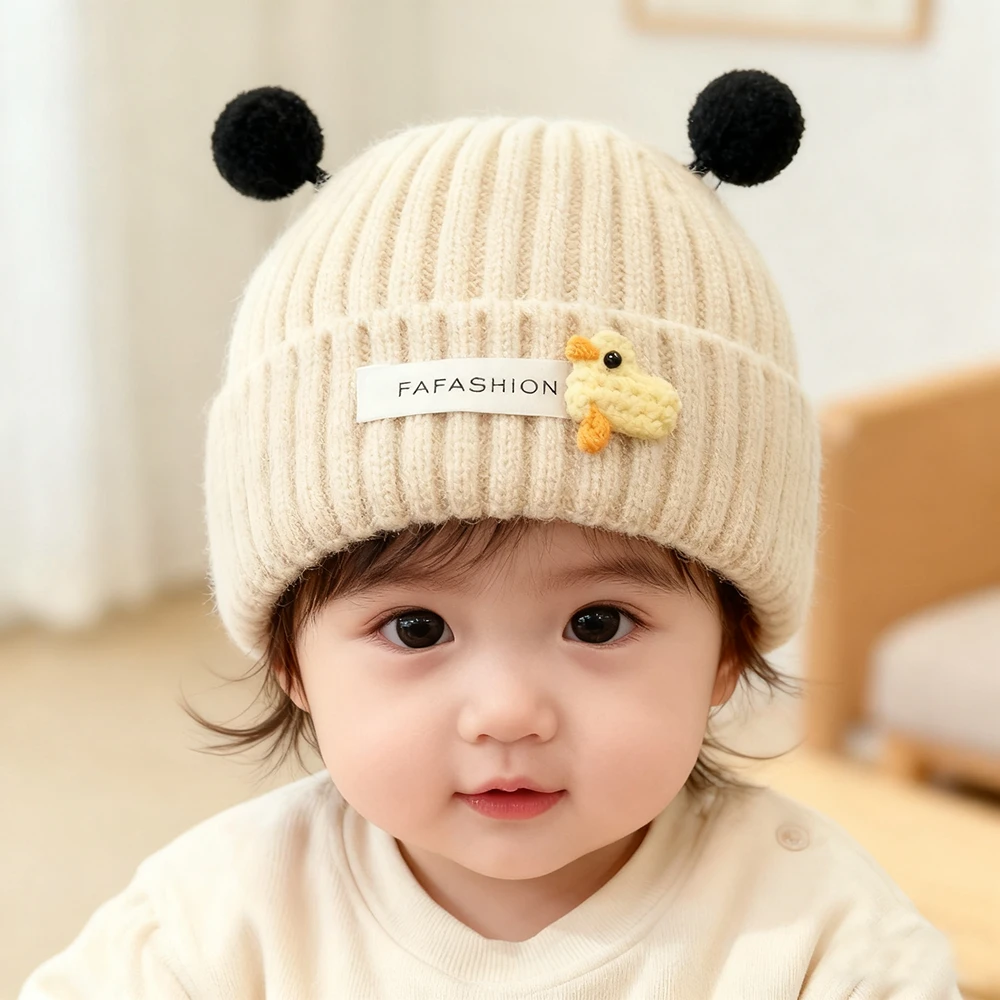 婴儿帽子秋冬新款超萌加厚婴幼儿触角针织帽可爱保暖男女宝毛线帽