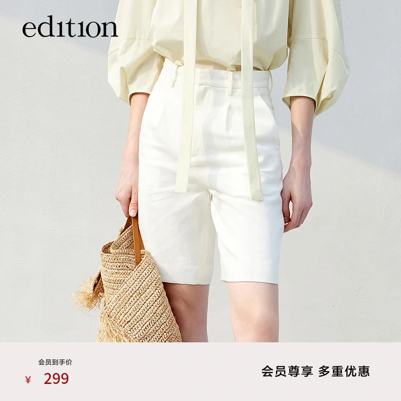 edition西装短裤夏新款亚麻休闲直筒裤白色裤子西装裤#EBB2SOTT05