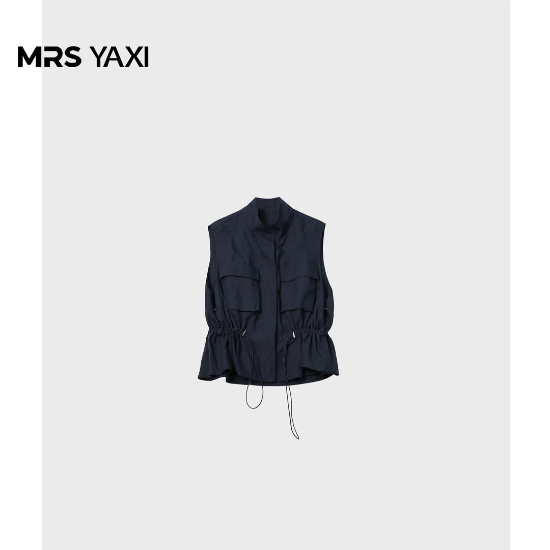 Mrsyaxi立领坎肩亚麻工装马甲YX5060317