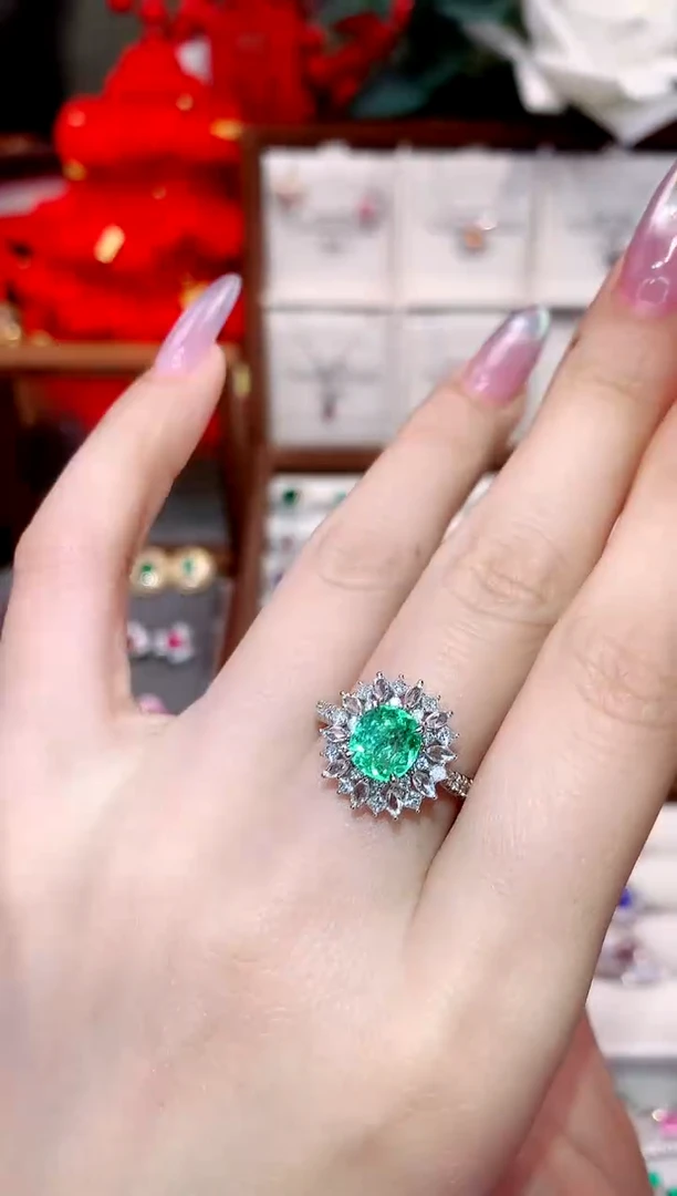 戒指18K金镶嵌帕拉依巴碧玺1.16ct/天然宝石/七天无理由