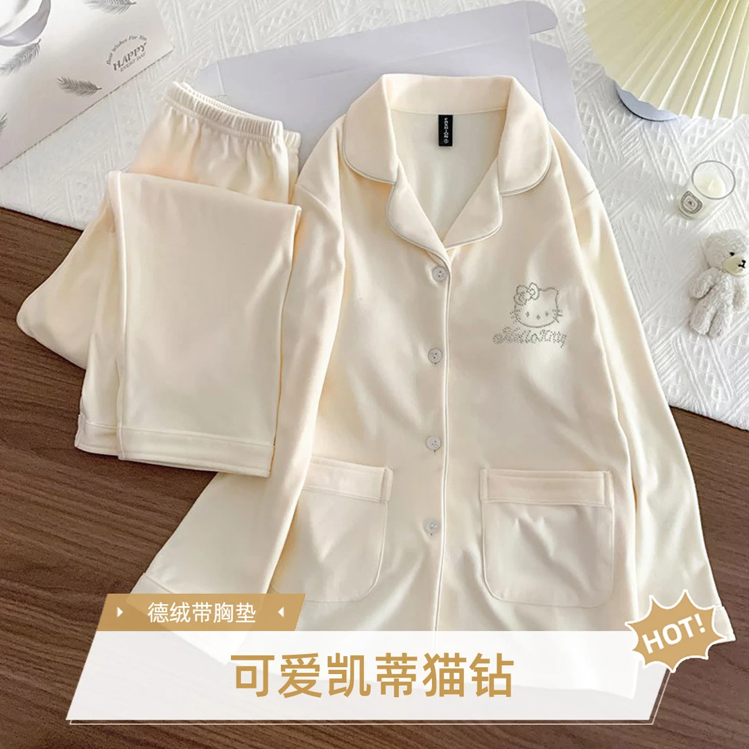 2号链接【德绒 带胸垫】睡衣女士套装冬季蓄热石墨烯德绒加厚家居服