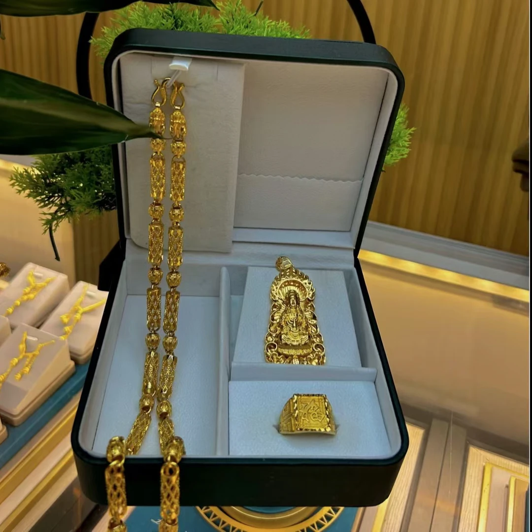 合金项链 合金好物 镂空祥云帝王链 配观音配戒指 轻奢三件套