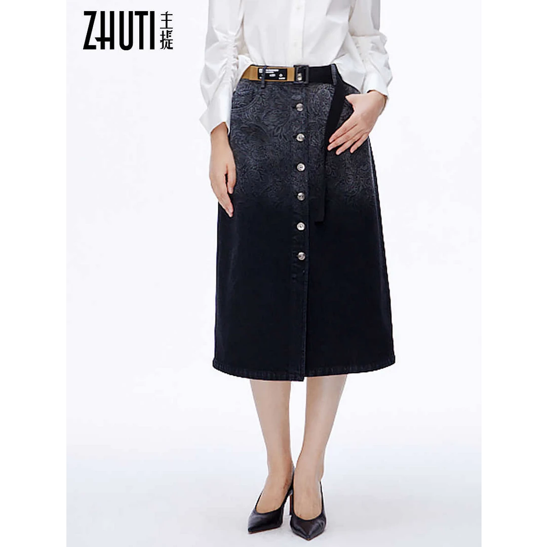 主提秋季女装新款专柜同款气质大牌日常风小众设计显瘦牛仔半身裙