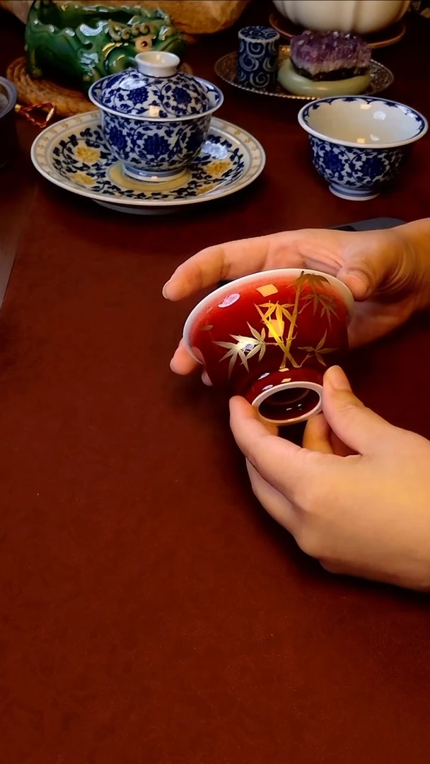 【 手工手绘金竹郎红压手杯 】