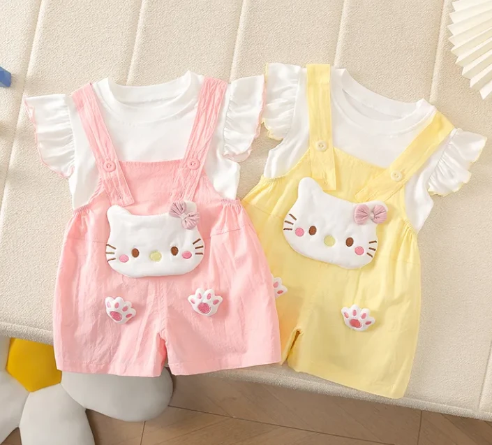 夏季女童可爱Hello Kitty猫背带短裤套装