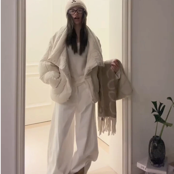 常规款保暖纯色秋冬休闲风翻领棉服韩版气质时尚百搭宽松裤子套装