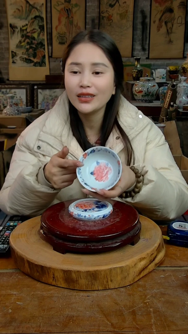 摆件陶景德镇陶瓷摆件国色天香普洱杯加杯垫
