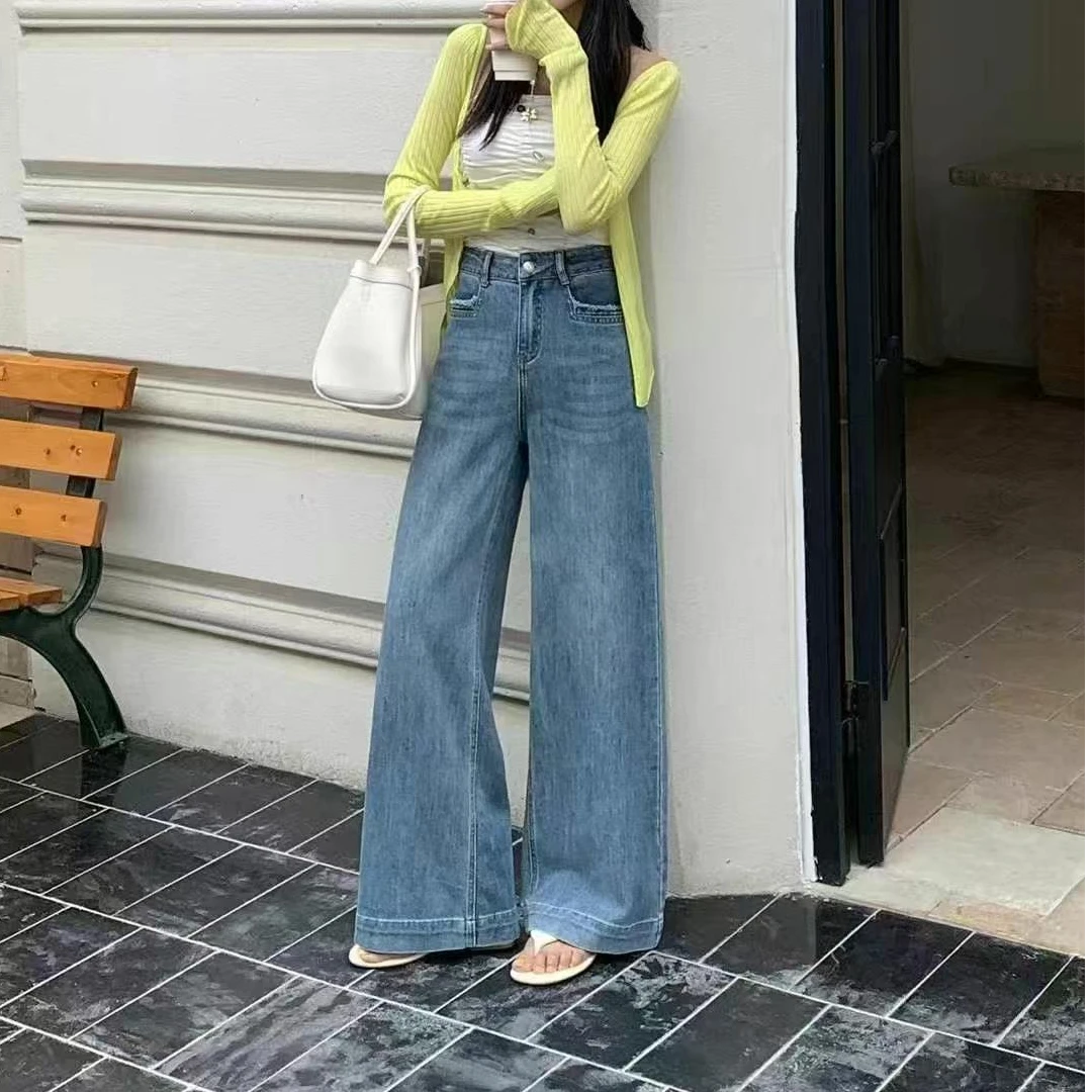 6891番外夏季新款时尚高腰显瘦牛仔阔腿裤女