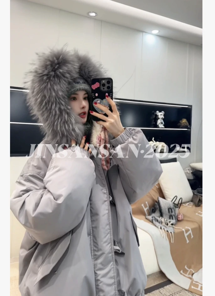 金三三【冬日热恋】2025冬季新款大毛领三防面料羽绒派克外套H6647