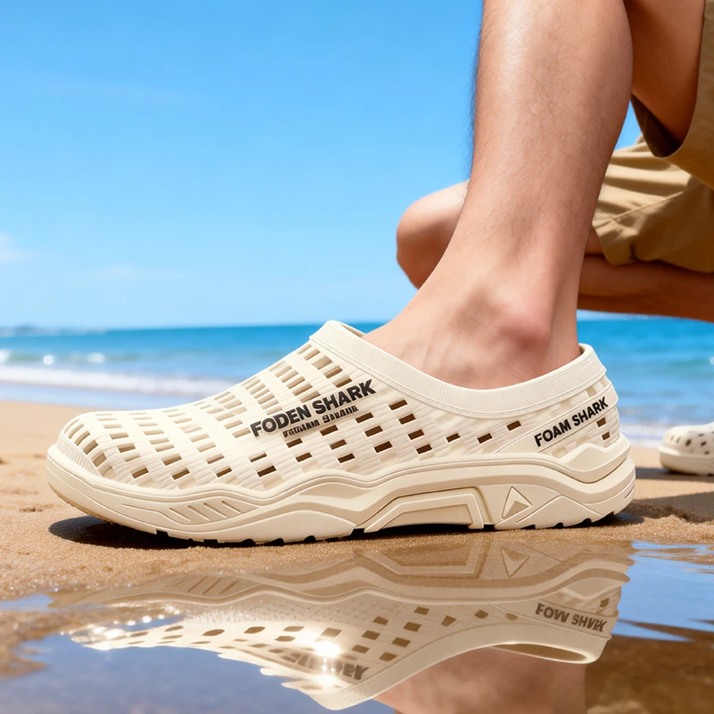 福登鲨夏季包头外穿凉鞋男包头耐磨洞洞鞋透气厚底沙滩鞋凉拖鞋男