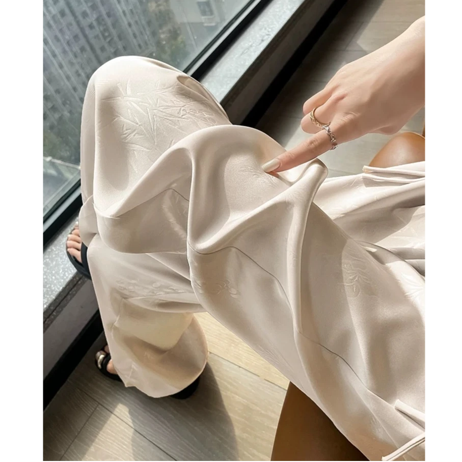 【清凉一夏】阔腿新国风印花窄版直筒裤冰感丝滑凉凉裤抗邹免烫