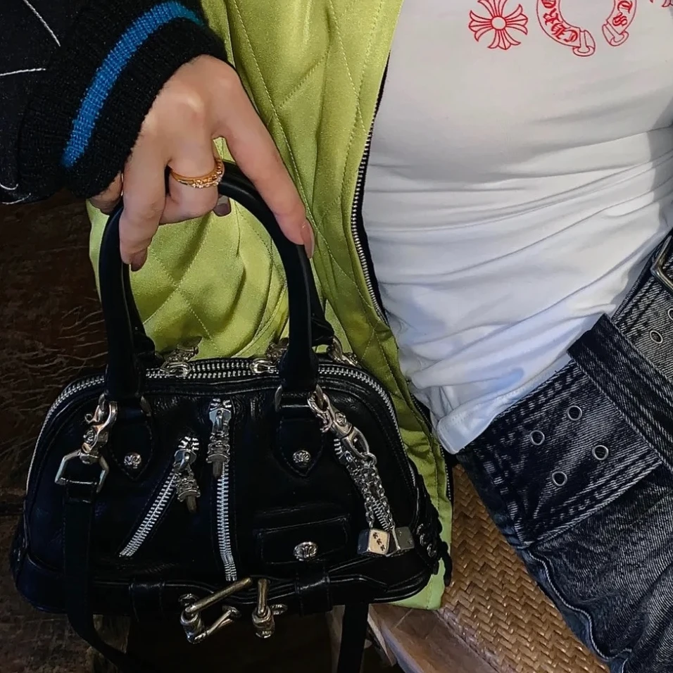 99新 Chrome Hearts/克罗心 黑银手提贝壳机车包二店/14381069