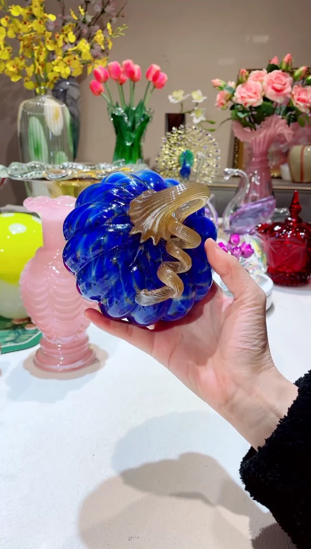 【闪购商品】琉璃手工艺品宝蓝色南瓜  微瑕