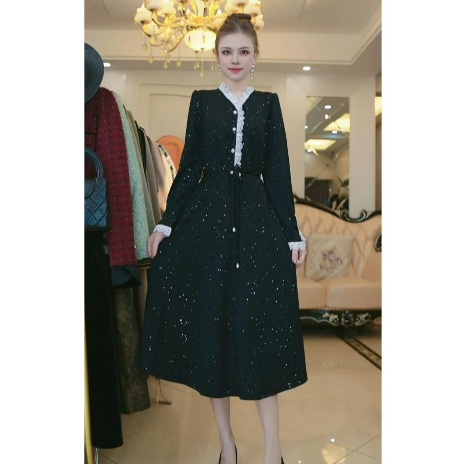 长袖2025秋冬季新款时尚高档小香风假俩件连衣裙37