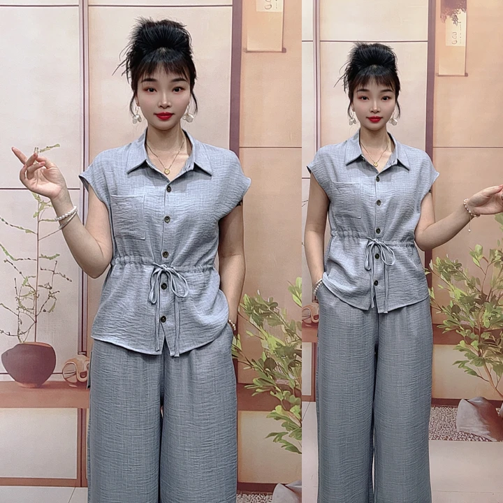 2025夏季新款裤子衬衫气质宽松显瘦洋气时尚套装女减龄上衣两件套