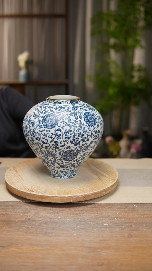 【闪购商品】陶瓷花器青花瓷缠枝莲月亮罐