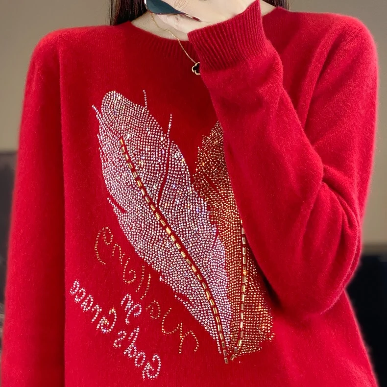 本命年爆款100纯羊毛一线成衣镶钻百搭D118