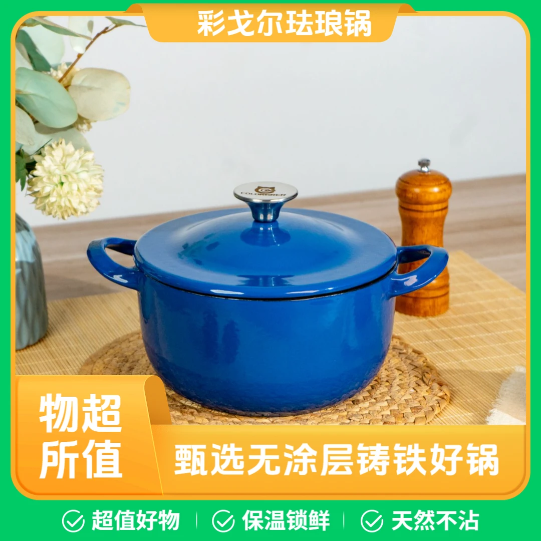 彩戈尔无涂层铸铁珐琅锅20cm汤锅家用煲汤多功能厨具