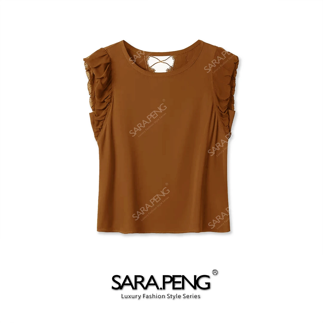 S.P夏日巴黎｜新款桑蚕丝纯色蕾丝镂穿上衣｜性感露背｜坎肩百搭显瘦