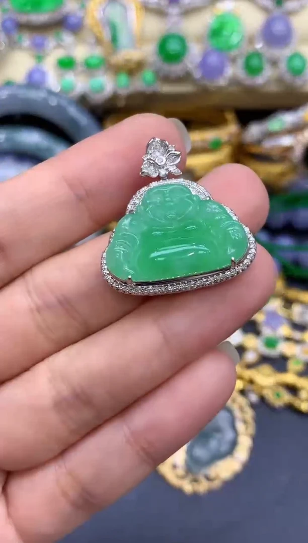 颈饰18K金镶嵌翡翠492-中国好珍宝