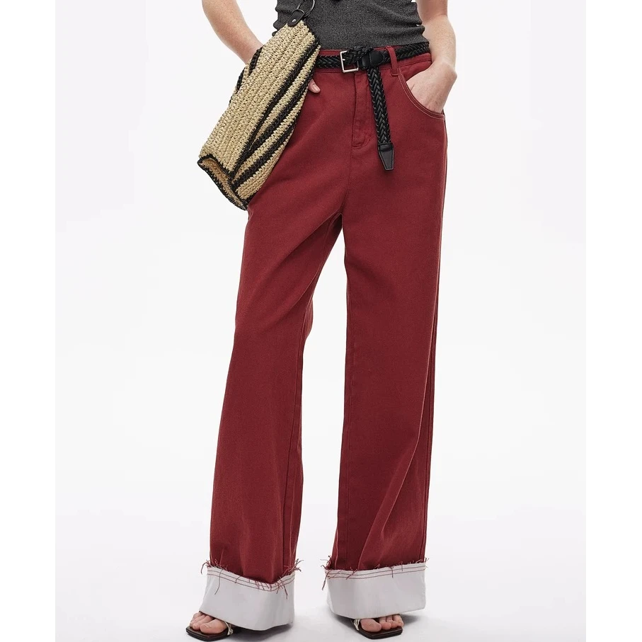 avvenn红色牛仔长裤