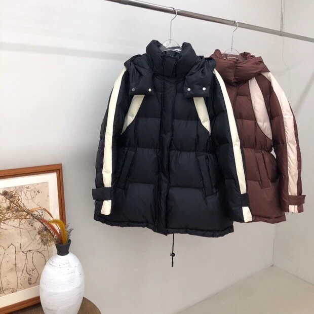 【PSX-2149】拼色连帽落肩袖宽松型加厚鸭绒短款休闲加厚秋冬