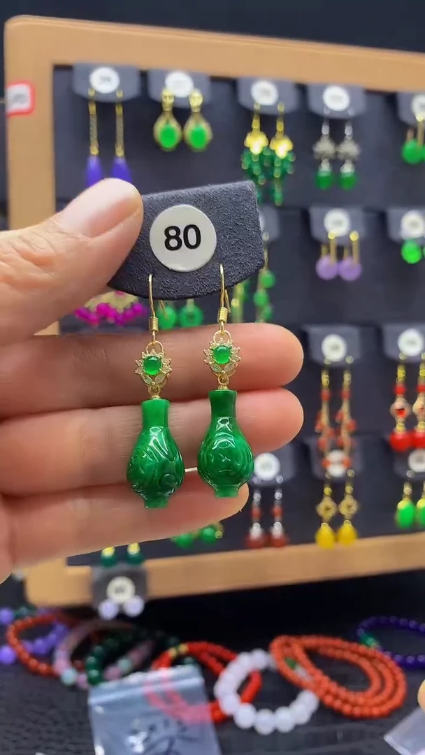 【闪购商品】玛瑙/玉髓耳环银S925镀金镶嵌耳饰080