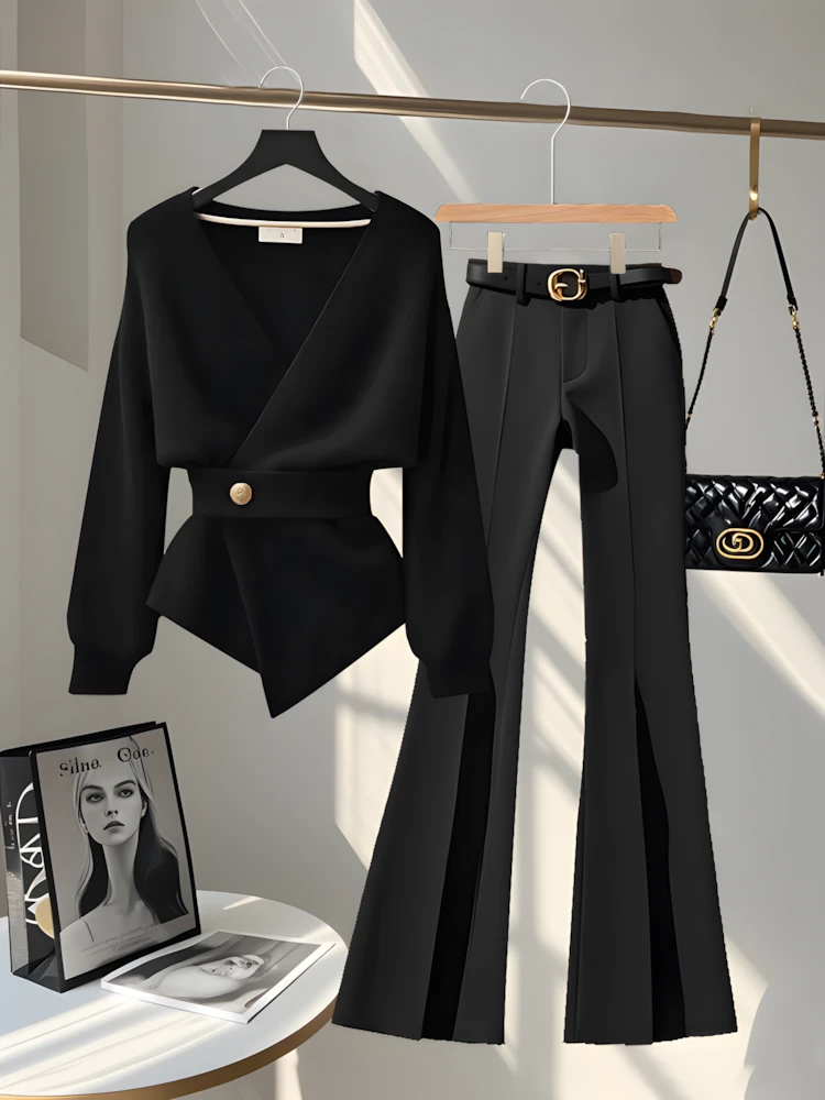 轻熟风气质秋冬套装新款收腰显瘦针织上衣休闲裤时尚小香风两件套