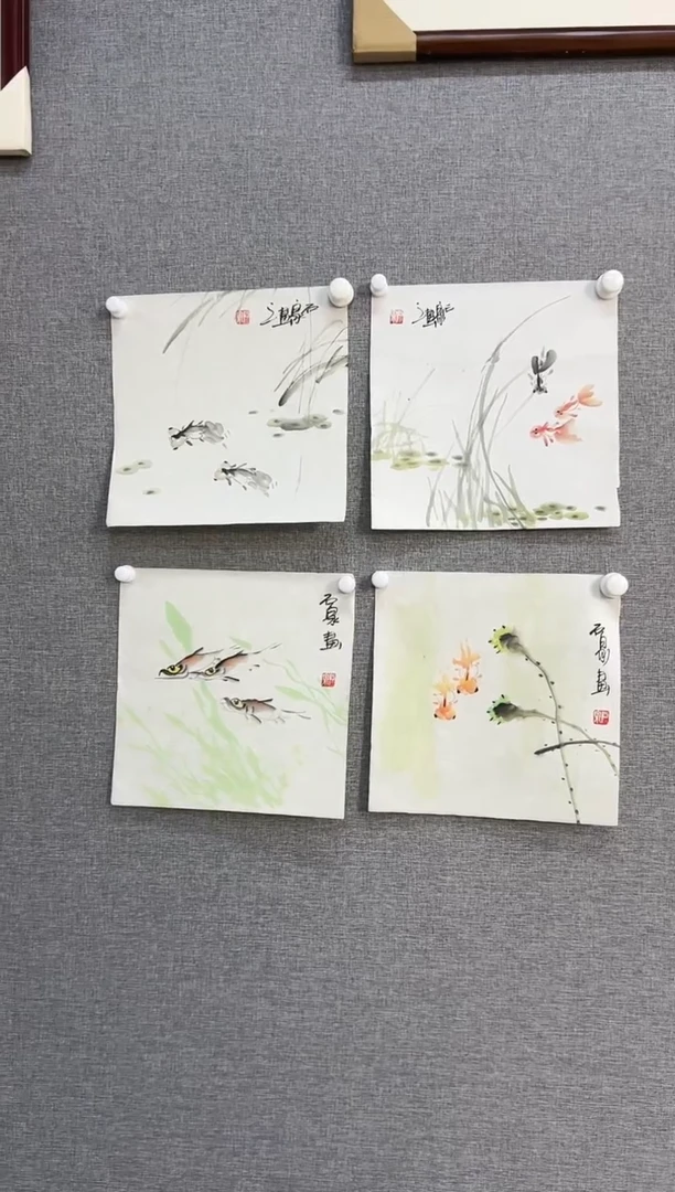 国画84号石泉小品花鸟4张一套
