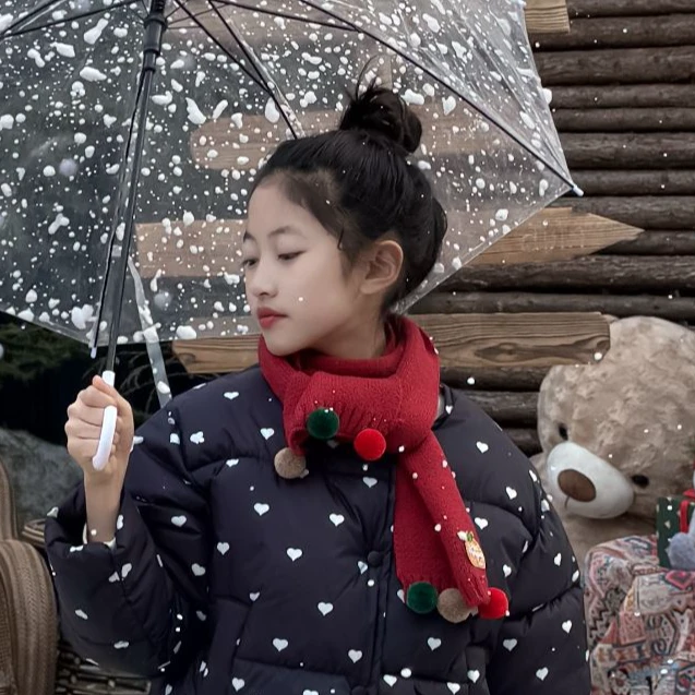 【围巾】2025新款秋冬季女童红色围巾新年喜庆围脖保暖针织防风脖套