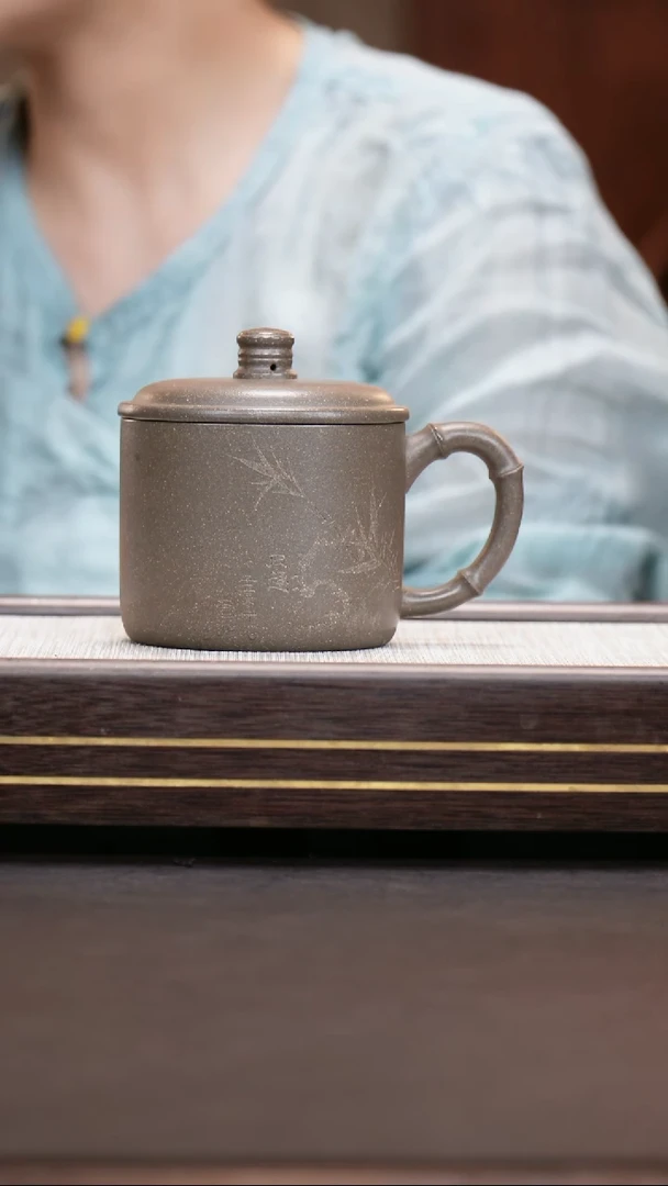 茶壶紫砂青段 竹节盖杯