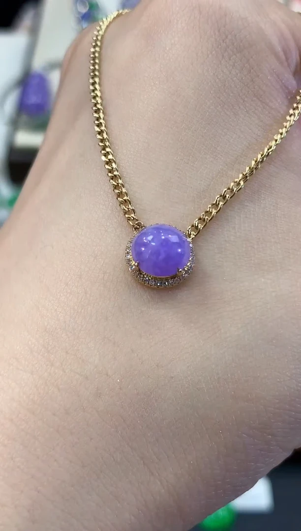 吊坠(不含链)18K金镶嵌翡翠D62 紫货有色差