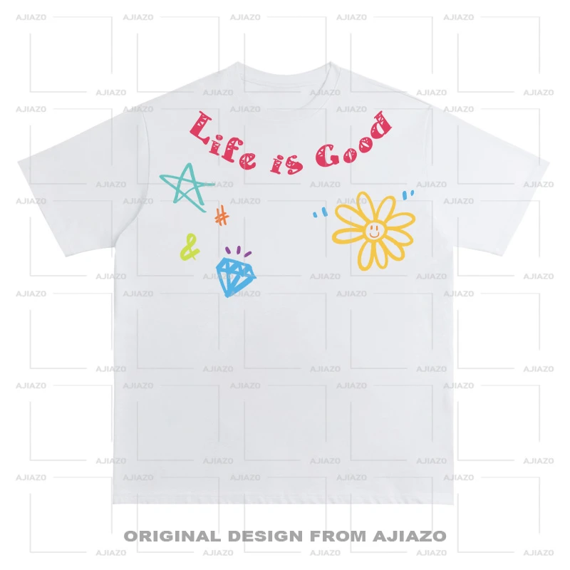 叽咗服饰【涂鸦环领图案】短袖T恤 复古重磅男女同款宽松百搭上衣