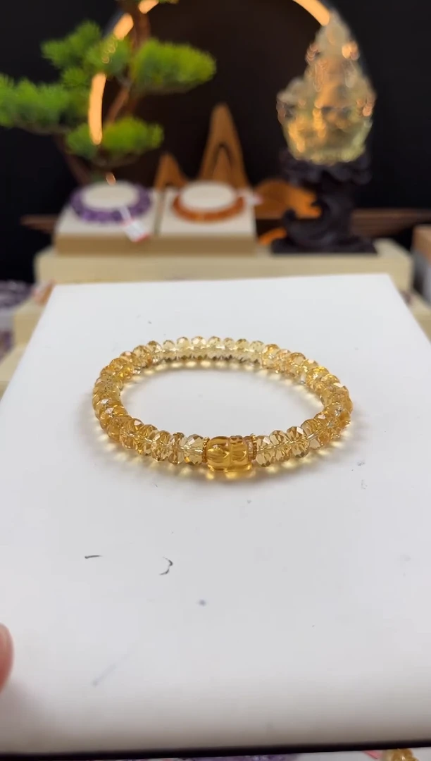 未镶嵌手链黄晶元**萌天然黄水晶算盘切面貔貅手串7mm