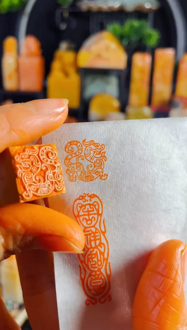 【闪购商品】老挝石印石手工篆刻《麒麟》1.5木纹