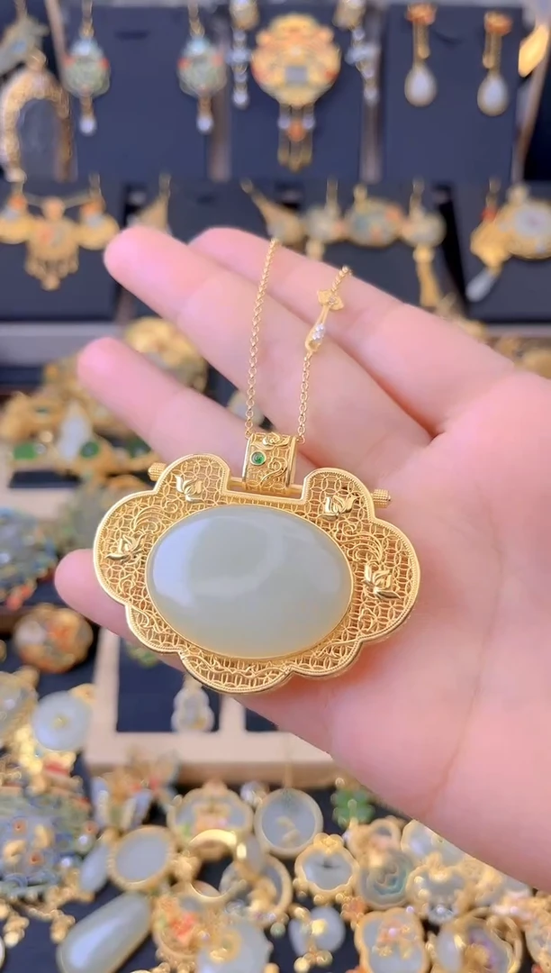 【闪购商品】和田玉吊坠银S925镀金镶嵌天子门生吊坠配如意链