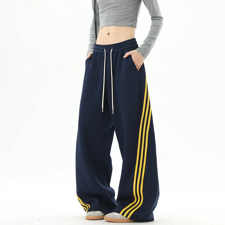 三条杠条纹垂感重磅卫裤男女秋冬季宽松大码加绒加厚休闲运动裤子