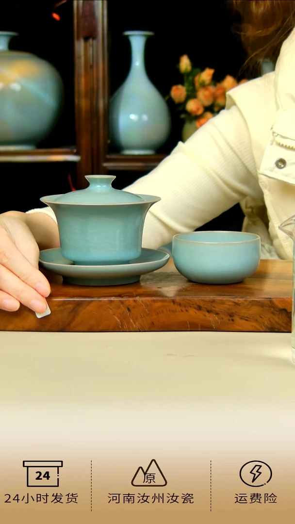 全手工仿古釉竹节马蹄盖碗不完美赠一杯