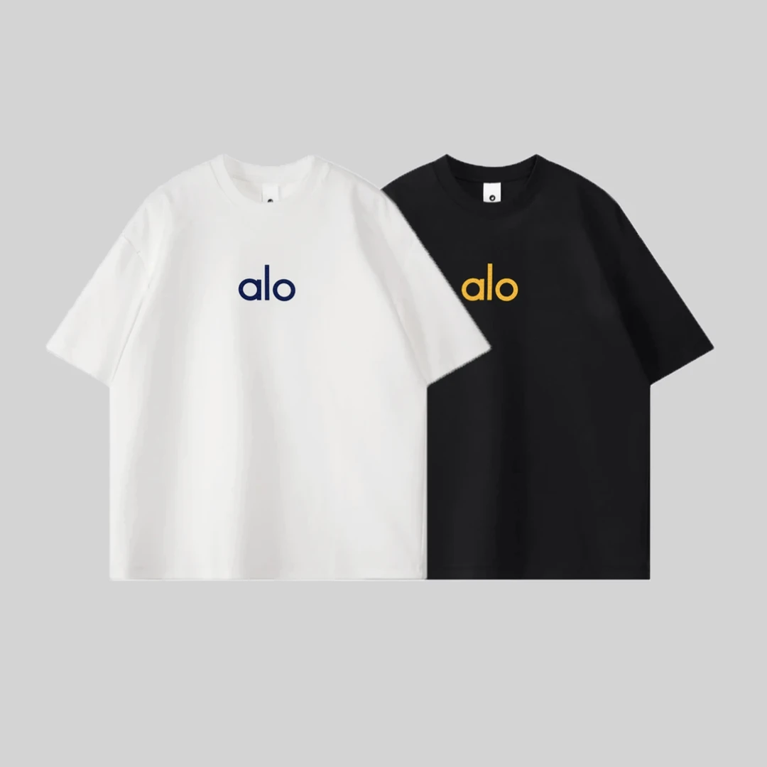 ALO美版简约潮流圆领短袖情侣宽松百搭时尚休闲纯色半袖