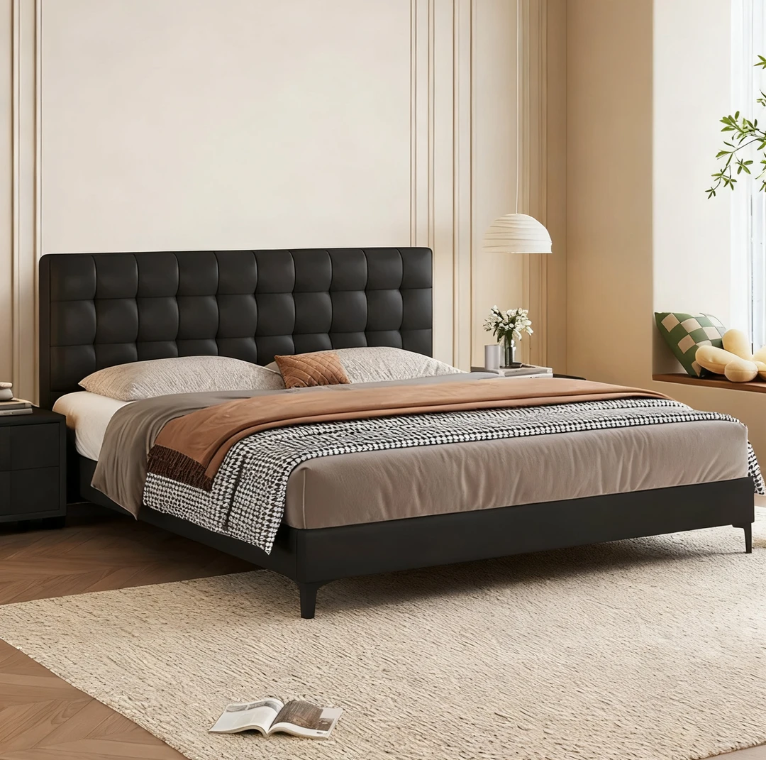 套装【华夫格】复古主卧家用双人床齐边软包中古风简约大床