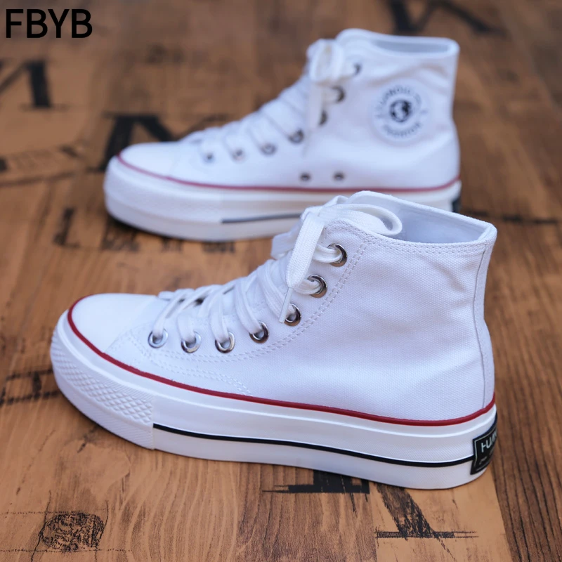 高帮运动透气帆布鞋女2025夏季新款潮流时尚百搭厚底休闲韩版板鞋