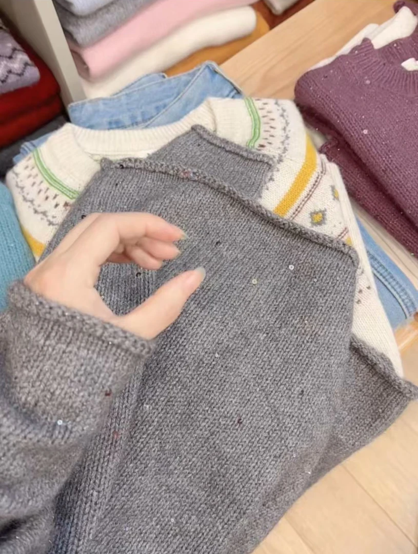 七言家 璀璨星河！港岛灰软糯云感细闪毛衣