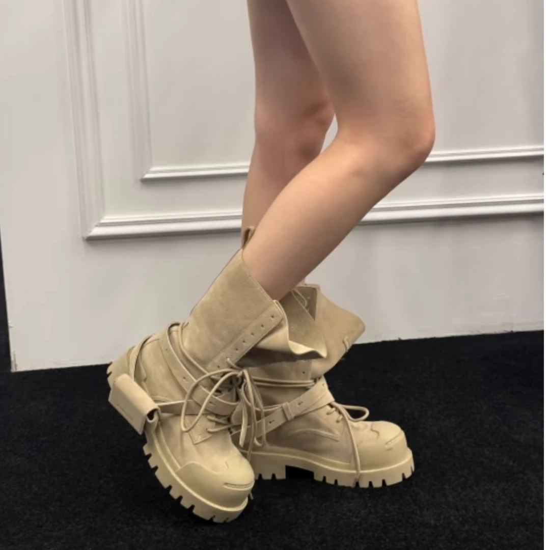 25新款dy小众设计师款女士机能散口马丁靴