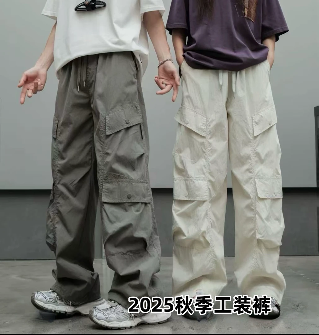 【秋季青少年棉工装裤】校园风2025年秋直筒裤男女同款抽绳休闲裤