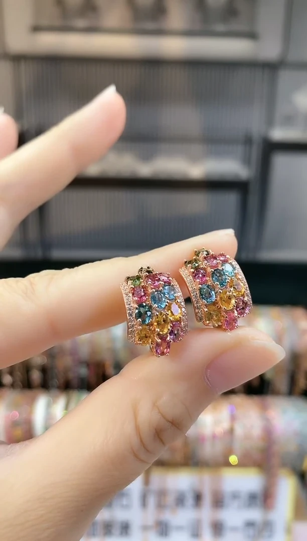 银S925镶嵌耳扣碧玺66666666666