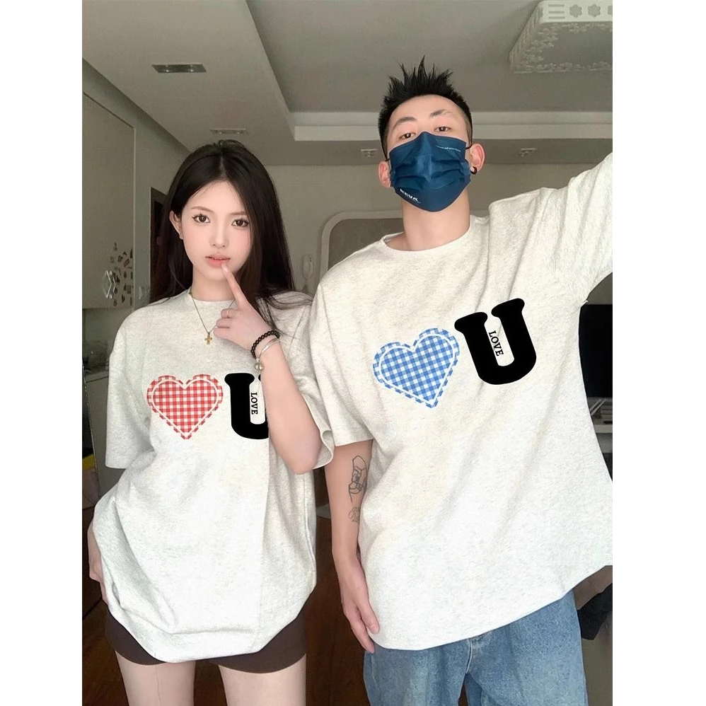 disoo情侣装夏装t恤2025新款不撞款落肩袖百搭大码设计高级感短袖