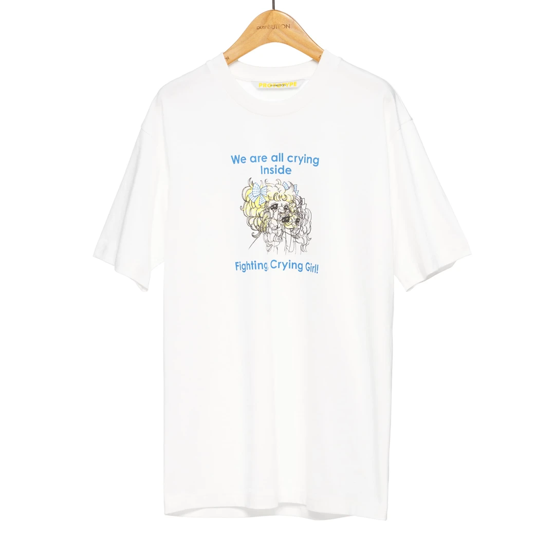 pushBUTTON哭泣美少女图案短袖T恤