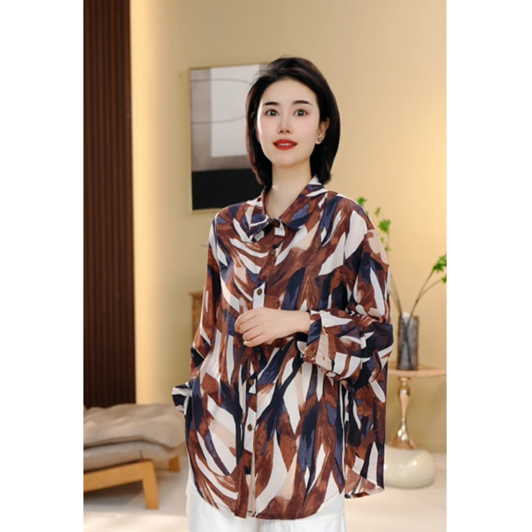 BEIJU 2025新款时尚气质百搭显瘦轻奢洋气设计感印花衬衫女1497