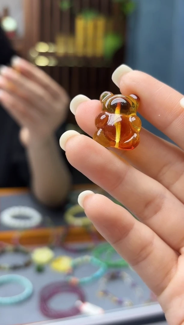 裸石蜜蜡未镶嵌半***?蜜蜡小熊配饰GW